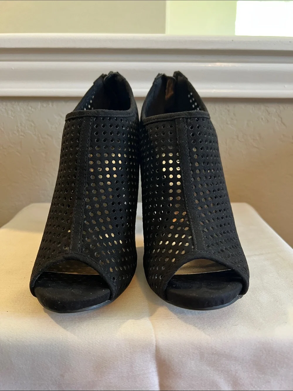 Madden Girl Women’s Black Perforated Peep-Toe Ankle Booties
